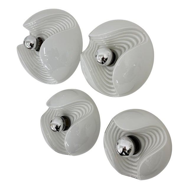 Milk Glass Wave Wall Lamps from Peill & Putzler, 1970s, Set of 4 For Sale
