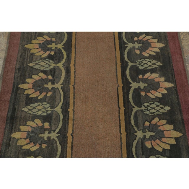 Rug & Kilim Antique Hooked Rug With Floral Garland Design in Beige and Green - Rug & Kilim For Sale - Image 4 of 7