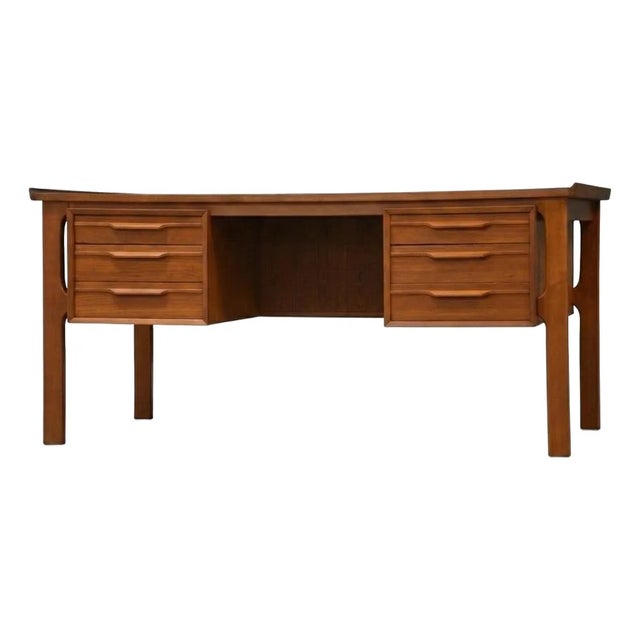 Mid 20th Century Refinished Danish Modern Teak Desk For Sale