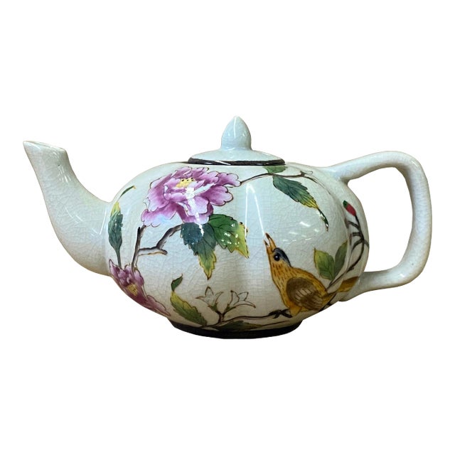 Contemporary Beige Almond Flower Painting Teapot Shape Display For Sale
