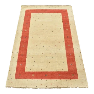 Gabbeh Rug 4’2” X 6′ Ivory Wool Contemporary Hand-Knotted Area Carpet