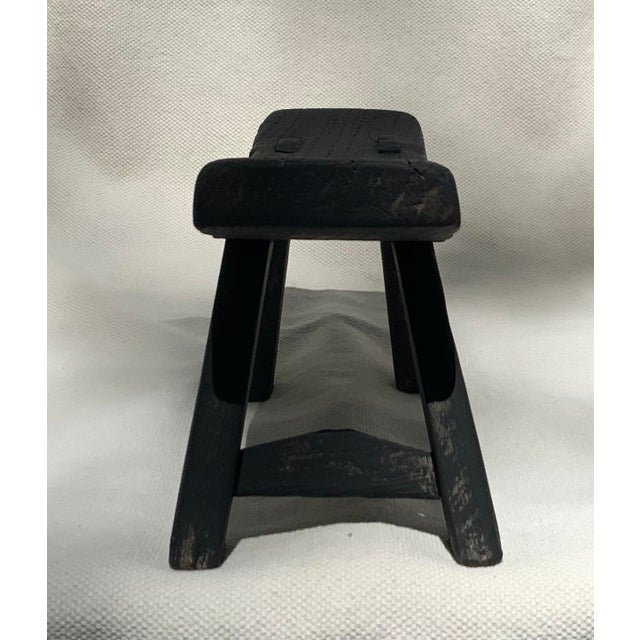 Antique Primitive Ebonized Wood Saddle Stool, 19th–Early 20th Century For Sale - Image 6 of 17