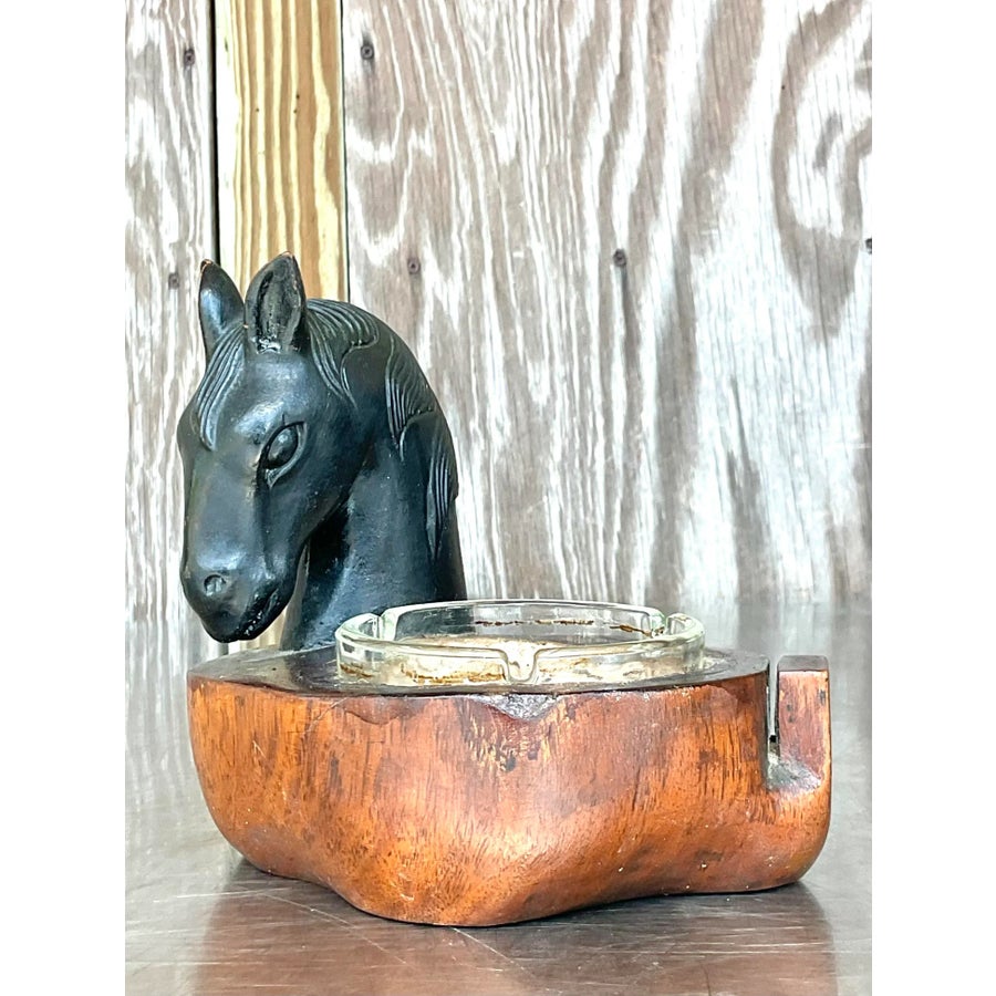 Vintage Boho Ceramic Horsehead Ashtray | Chairish