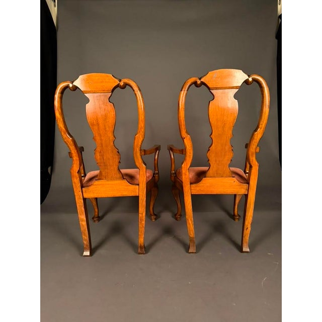 Set of 8 English Queen Anne Style Dining Chairs, Burl Walnut & Beechwood, 2 Armchairs and 6 Side Chairs, Circa 1890 For Sale - Image 12 of 13