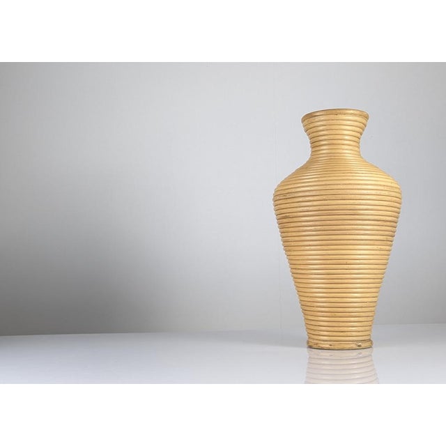 1970s Large Mid-Century Modern Coiled Rattan Floor Vase, 1970s For Sale - Image 5 of 12
