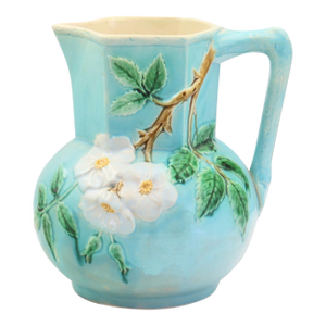 Late 19th Century Large English Dogwood Blossom Majolica Water Pitcher