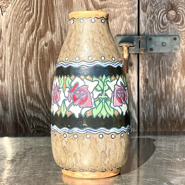 Vintage Charles Catteau for Boch Freres Keramis Hand Painted Vase For Sale - Image 9 of 12