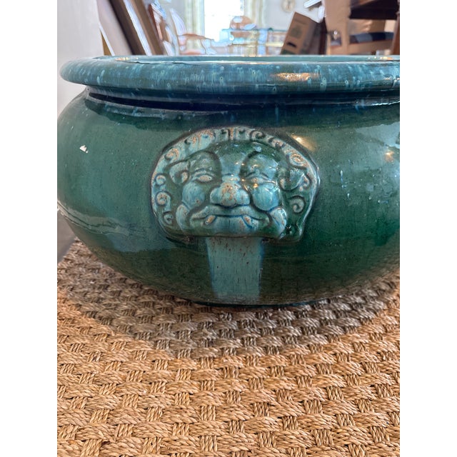 Mid 20th Century Mid 20th Century Large Chinese Turquoise Glazed Jardiniere With Lion Mask Handles For Sale - Image 5 of 6