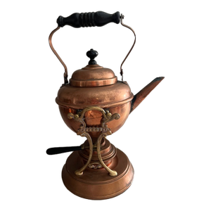 Vintage Victorian or Art Deco Copper and Brass Tea Pot Kettle With Burner Warmer