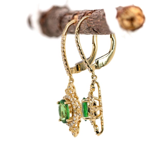 2020s Tsavorite Garnet & Earth-Mined Diamond Earrings in 14k Gold | Leverback Closure-Set of 2 For Sale - Image 5 of 7