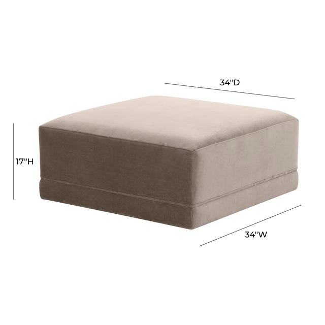Willow Taupe Performance Velvet Ottoman For Sale - Image 4 of 5