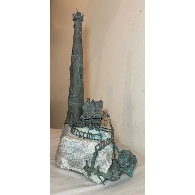 Vintage Jim Lewk Bronze Stone Nautical Lighthouse Brutalist Sculpture Statue Art For Sale - Image 4 of 18