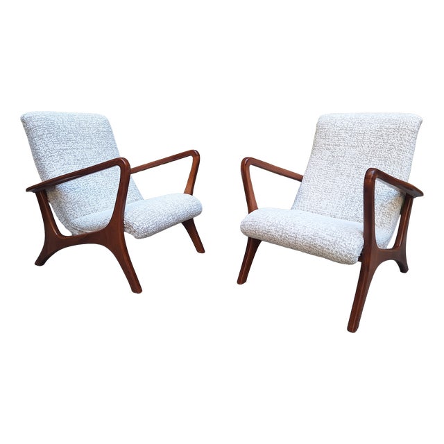 Lounge Chairs with Dark Wood Frame and Yellow Bouclé Fabric, 2000s, Set of 2 For Sale