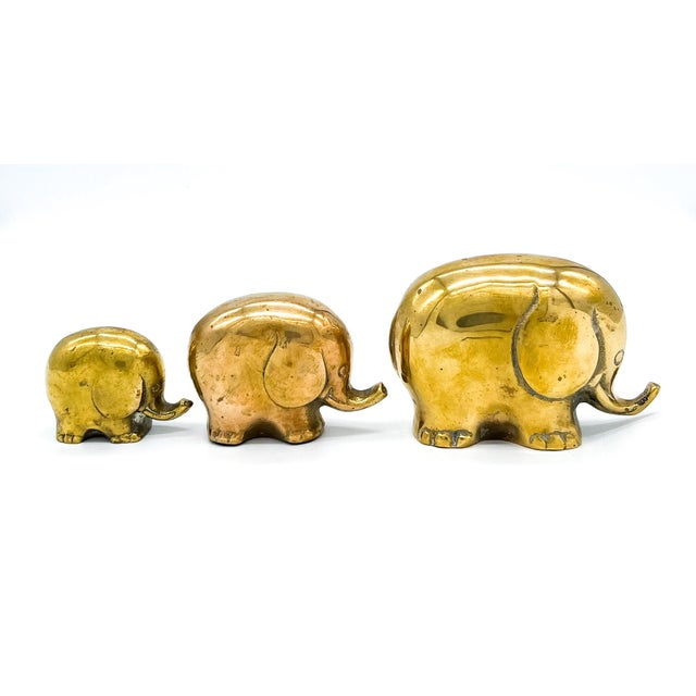 Arthur Court Set of 3 Brass Elephant Figurines by Jack Housman Inc. – Hollywood Regency / Mid-Century Modern For Sale - Image 4 of 12