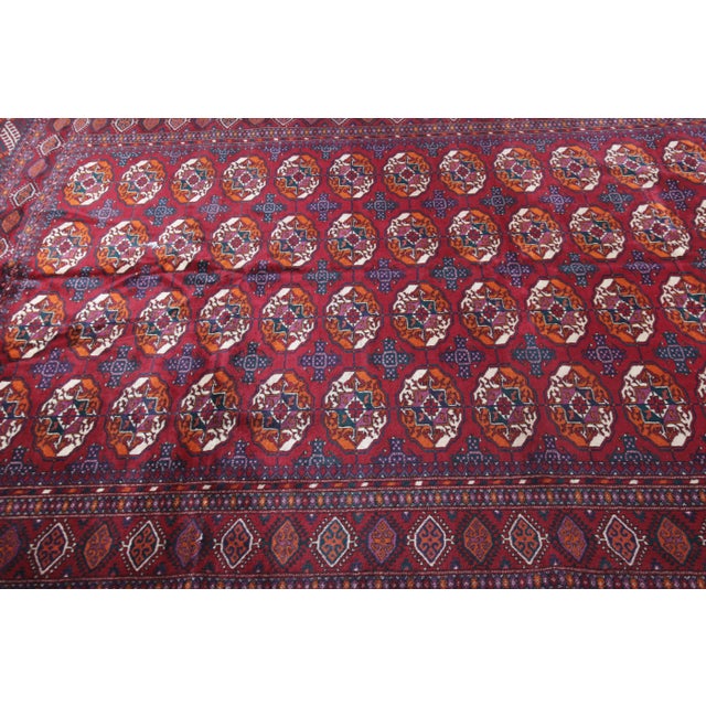 Mid 20th Century Tribal Turkoman Buhara Rug With Octagonal Medallions & Zigzag Borders – 4' 2'' X 10' 6''' For Sale - Image 9 of 12