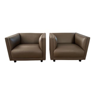 Ward Bennett Leather Lounge Chairs for Herman Miller - Pair For Sale