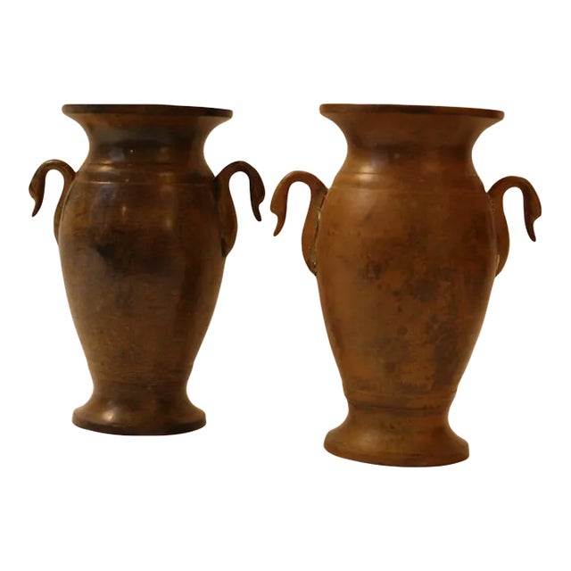 Pair of Early 20th Century Bronze Vases With Swans For Sale