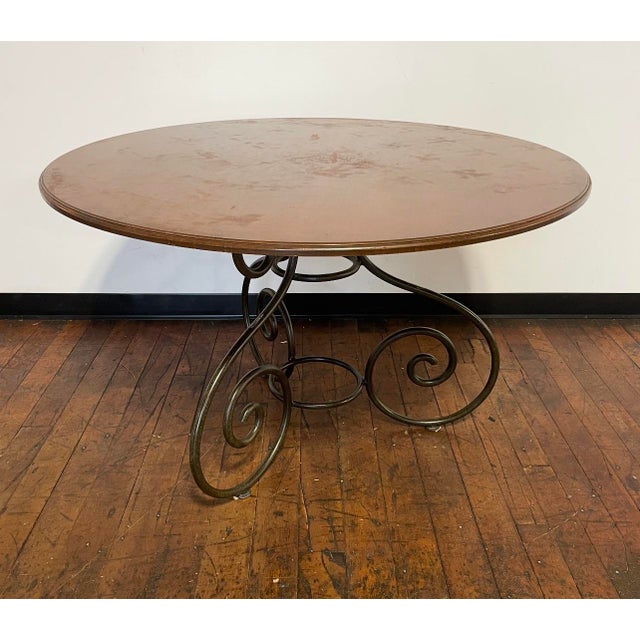 French Country European French Grange Country Farmhouse Style Iron Scrolled & Cherry Wood Dining Table For Sale - Image 3 of 5