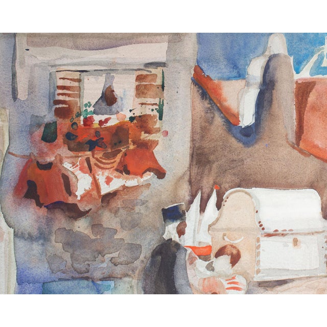 Virginia Brooks Signed Watercolor Painting of a Mediterranean Town For Sale - Image 4 of 7
