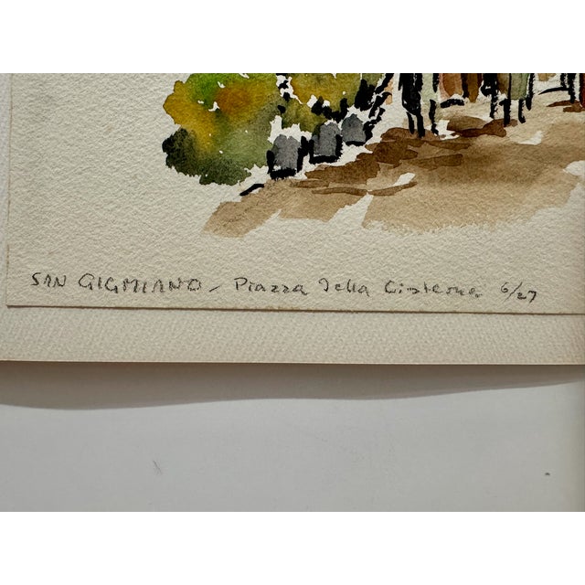Henry Emil Salloch Original Watercolor on Paper St. Gimignano, Piazza Della Cisterna, Italy. 1970. For Sale - Image 4 of 7