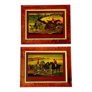 Antique English Chromolithographs in Maple Frames - Hunting Incidents Series - A Pair For Sale