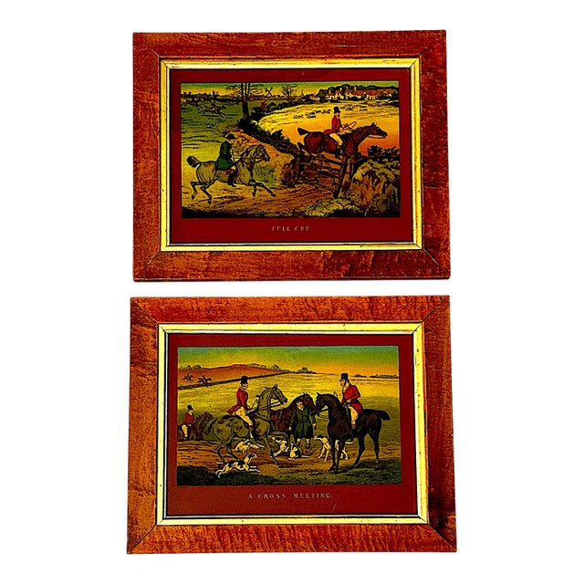 Antique English Chromolithographs in Maple Frames - Hunting Incidents Series - A Pair For Sale