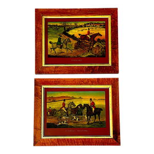 Antique English Chromolithographs in Maple Frames - Hunting Incidents Series - A Pair