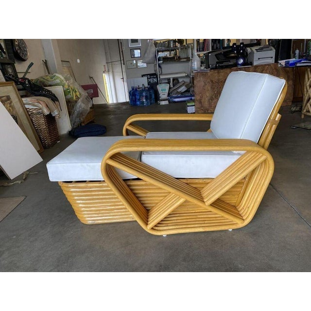 1950s Restored Six-Strand Square Pretzel Rattan Chaise Lounge Chair For Sale - Image 12 of 12