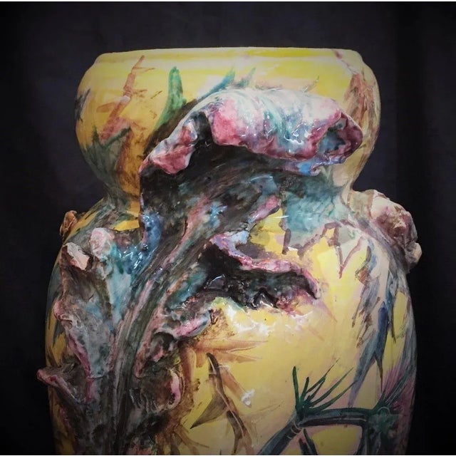 1900 - 1909 French Art Nouveau Majolica Vase With Thistles and Lizards, Circa 1900 For Sale - Image 5 of 7