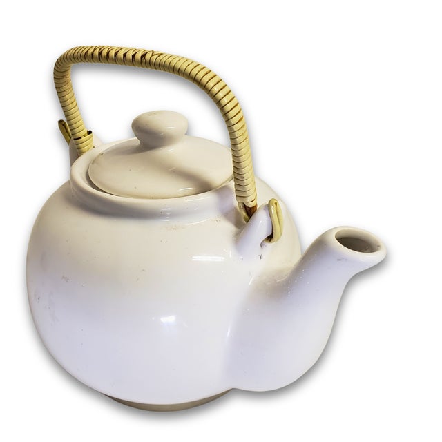 Mid 20th Century Japanese Porcelain Geisha Teapot With Woven Handle For Sale - Image 4 of 5