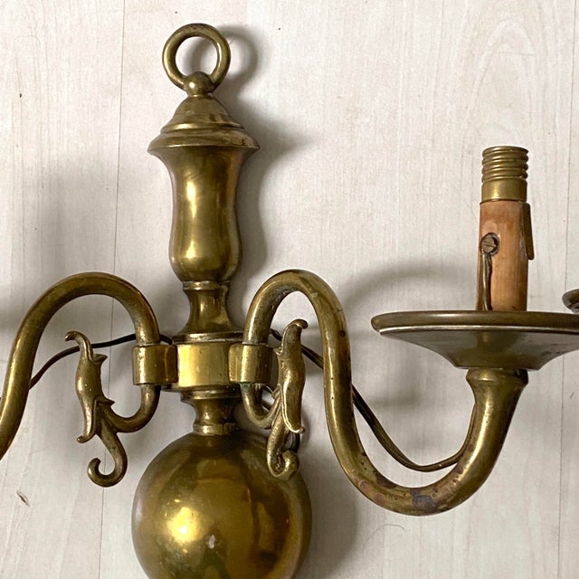 Dutch Brass Wall Sconces, 1930s, Set of 2 For Sale - Image 6 of 8