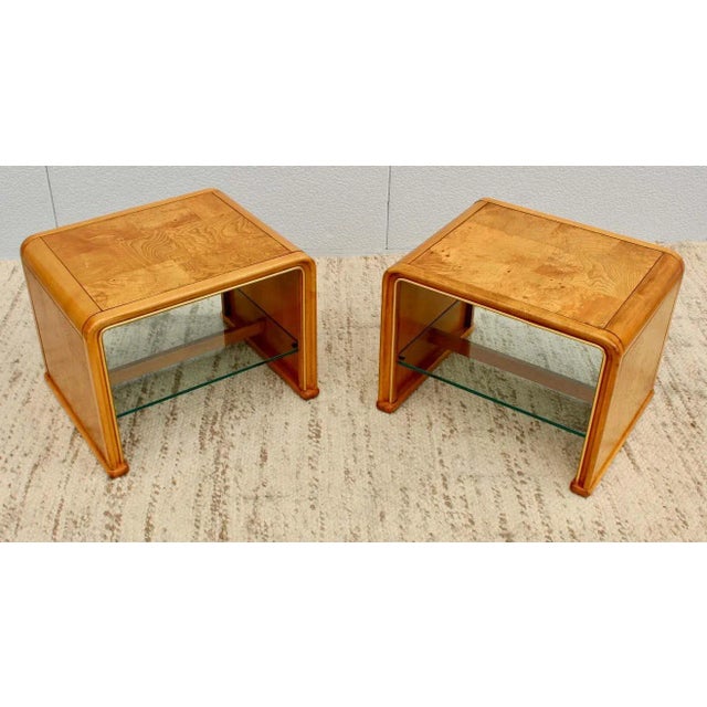 Wood 1970's Mid-Century Modern Burl-Wood Waterfall End Tables - A Pair For Sale - Image 7 of 13