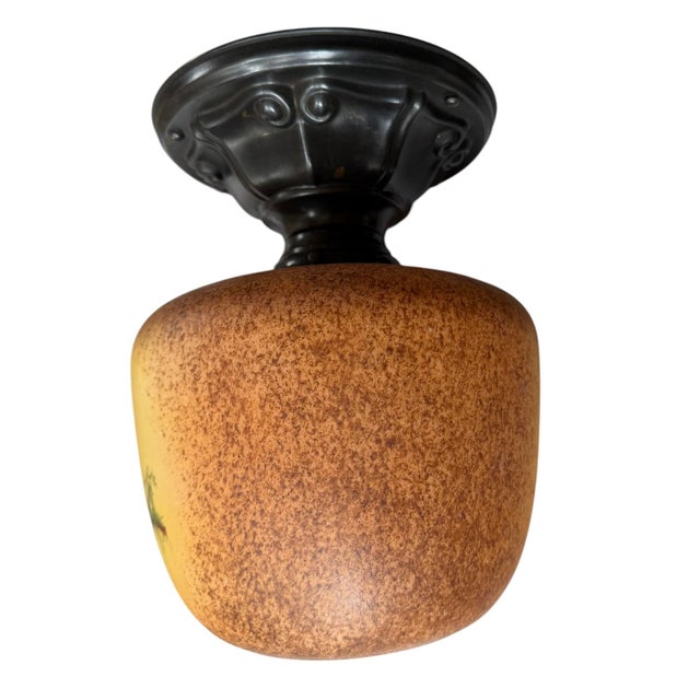 Burnt Umber Circa 1920’s Hand Painted Parrot and Vines Ceiling Light For Sale - Image 8 of 8