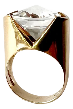 Hans Hansen Danish Modernist 14k Gold Faceted Crystal Ring