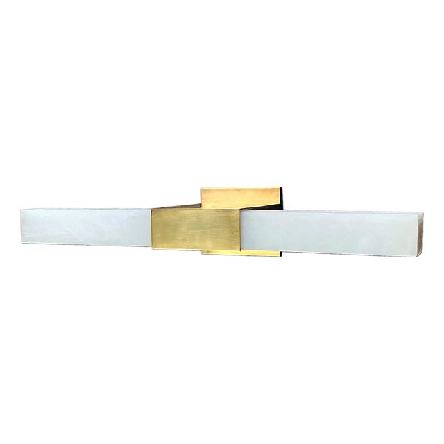 Kelly Wearstler for Visual Comfort Covet 24" Alabaster Bath Light in Antique-Burnished Brass For Sale