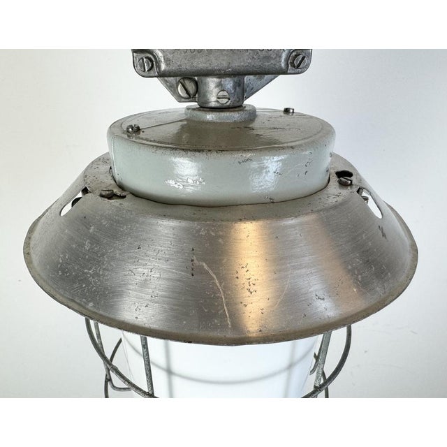 1970s Industrial Aluminium Cage Light with Milk Glass from Elektrosvit, 1970s For Sale - Image 5 of 17