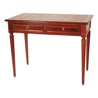 Louis XVI Style Brass Mounted Writing Table With Tooled Leather Top For Sale