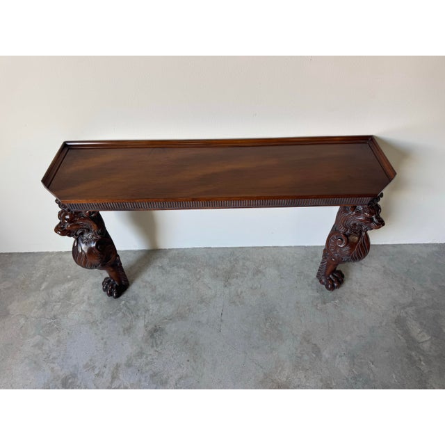 Vintage Hollywood Regency Style Carved Lion Wood Console Table/ Sold For Sale - Image 4 of 12