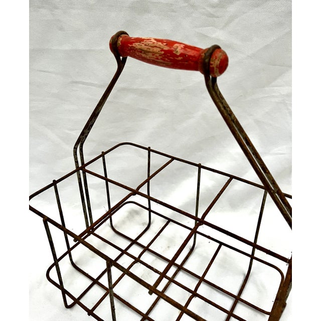 French Country Antique French Bottle Carrier W/Red Handle For Sale - Image 3 of 9