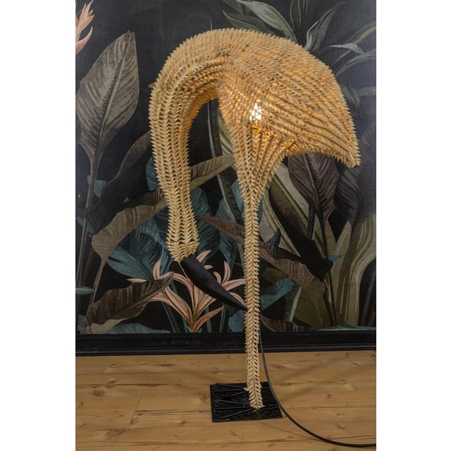 Wood Mid-Century Modern Life-Size Rattan Bird Sculpture Floor Lamp, 1960s For Sale - Image 7 of 18