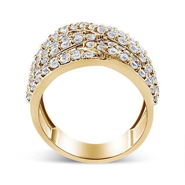 Haus of Brilliance 10K Yellow Gold 3.0 Cttw Diamond Eight-Row Bypass Crossover Statement Band Ring (H-I Color, I2-I3 Clarity) - Size 6 For Sale - Image 4 of 6