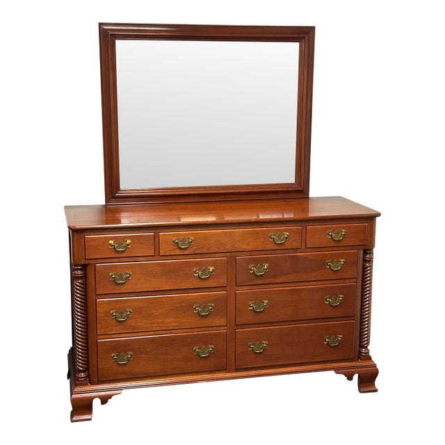 Mid 20th Century Cherry Dresser and Mirror For Sale
