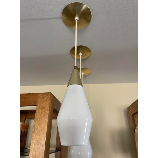 Brass 1960s Set of Three Moe Light Teardrop Pendant Lights For Sale - Image 8 of 10