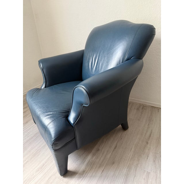 Animal Skin 1990’s Mid Century Donghia Navy Blue Leather Club Chair For Sale - Image 7 of 9