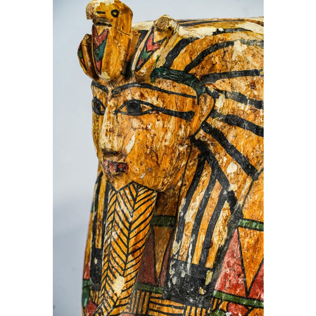 1990s Colorful Vintage Egyptian Painted Wood Sarcophagus Box For Sale - Image 5 of 16