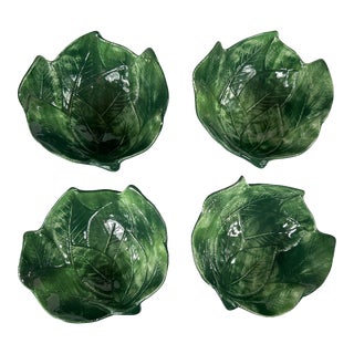 Vintage Ceramiche Leonardo Lemon Leaf Footed Bowls- Set of 4 For Sale