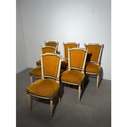 Elegant set of 6 vintage dining chairs by jp ehalt, crafted in refined louis xvi style. These chairs feature beautifully...