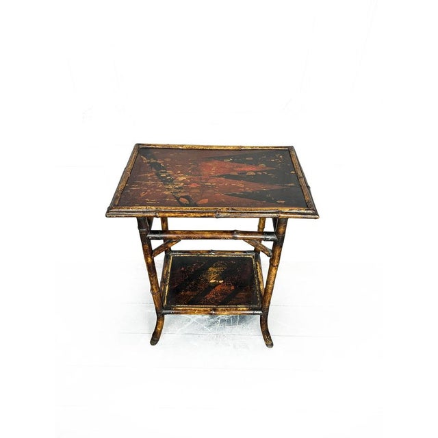 Black Antique English Chinoiserie 2-Tier Tiger Bamboo Side Table, 1870 For Sale - Image 8 of 11