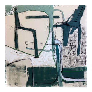 Contemporary Abstract Acrylics, Oil Sticks , Spray Paint on Raw Canvas "In-Between Spaces " by Manuela Karin Knaut For Sale
