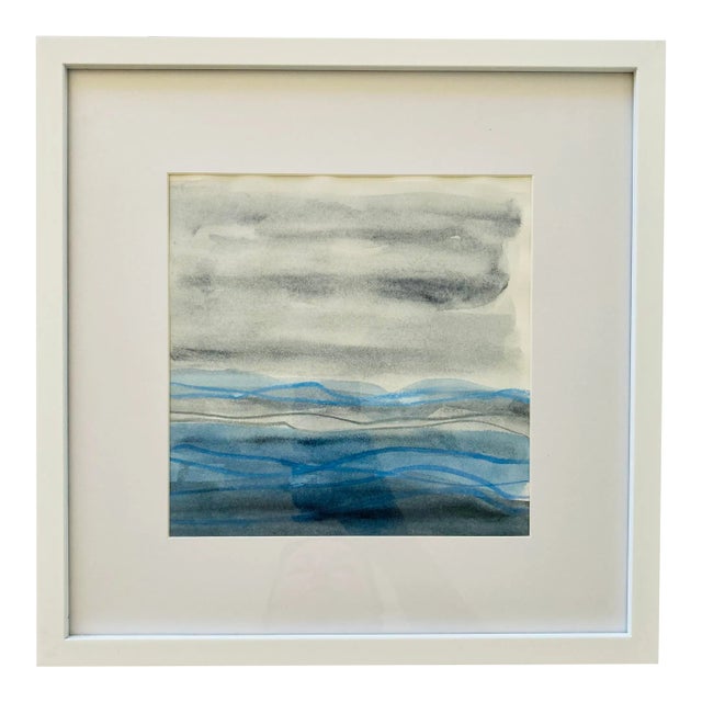 Contemporary Original Abstract Beach Seascape Mixed-Media Drawing by Stephanie Cate, Framed For Sale